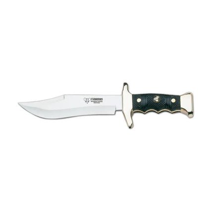 KNIVES - CUDEMAN CLIP POINT 18.5CM SATIN FINISH ABS GOLD TRIM HANDLE /LEATHER SHEATH Shoalhaven Shooting