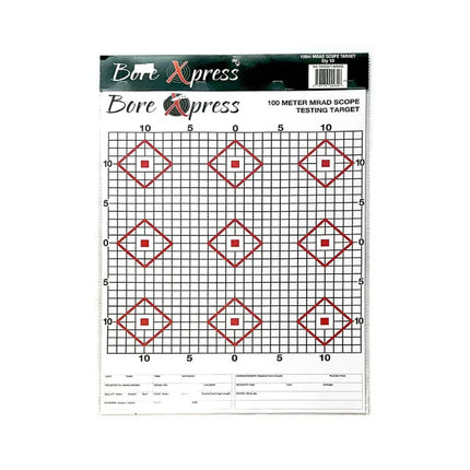It features preprinted tracking lines for milliradian (MRAD), IPHY, and MOA adjustments, making it an essential tool for precision shooters and scope testing.