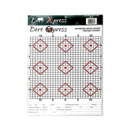 It features preprinted tracking lines for milliradian (MRAD), IPHY, and MOA adjustments, making it an essential tool for precision shooters and scope testing.