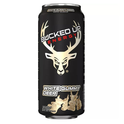Bucked Up Energy Drink – White Gummy Deer (1 case-12 cans)