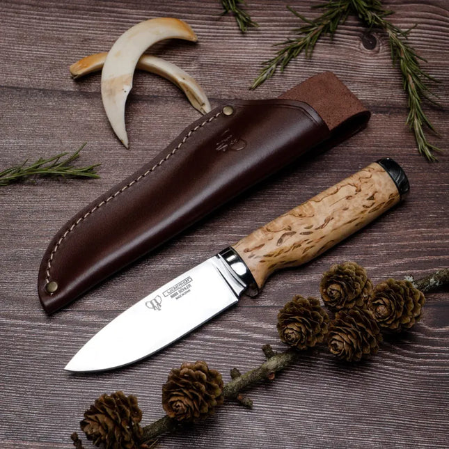 CUDEMAN - DROP POINT, 10CM A-304 STAINLESS STEEL BLADE, DEER HANDLE, W/SHEATH