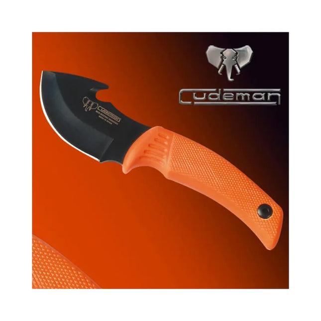CUDEMAN - SKINNER 7.5CM MOUSE STYLE BLADE, ORANGE RUBBER HANDLE W/SHEATH