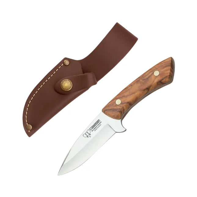 CUDEMAN SKINNER 11.5CMDROP POINT BLADE OLIVE WOOD HANDLE WITH SHEATH