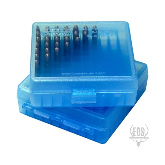 AMMUNITION STORAGE - MTM 22 CALIBER AMMO BOX 100 ROUND FLIP-TOP-CLEAR BLUE Shoalhaven Shooting