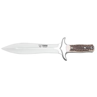 KNIVES - CUDEMAN SPEAR POINT 24CM SATIN FINISH BLADE POLISHED DEER STAG HANDLE /LEATHER SHEATH Shoalhaven Shooting