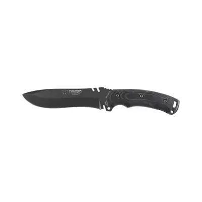 KNIVES - CUDEMAN CLIP POINT TACTICAL 15CM BLACK COATED BLADE BLACK MICARTA WITH RED LINERS/LEATHER SHEATH+COMPASS Shoalhaven Shooting