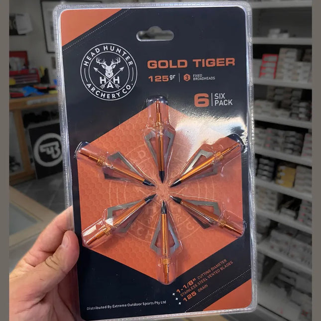 HEADHUNTER ARCHERY BROADHEADS - GOLD TIGER 3 BLADE 125GR (6PK)