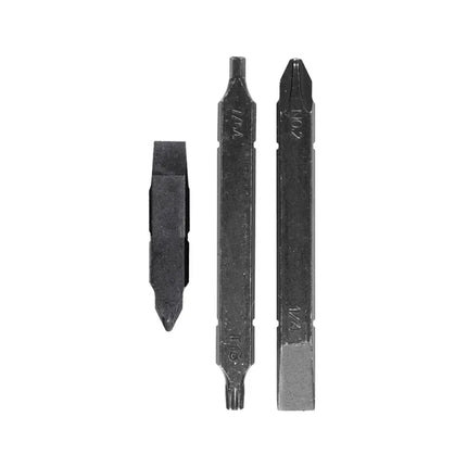 This kit includes three loose double-ended bits, providing a range of options for various tasks.