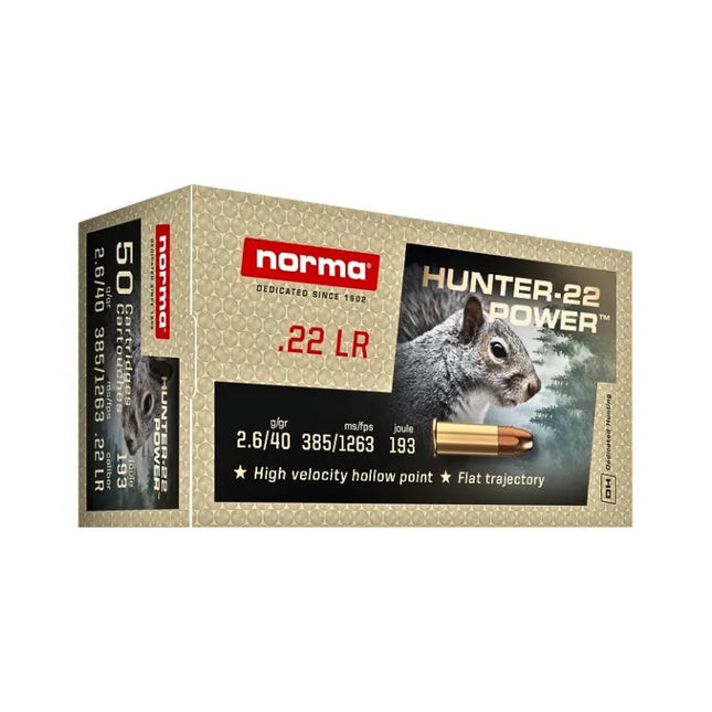 NORMA AMMO 22LR HUNTER 22POWER 40GR HIGH VELOCITY HP 50 PACK