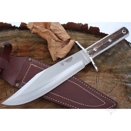 KNIVES - CUDEMAN – BOWIE 25CM BLADE, POLISHED DEER ANTLER HANDLE / LEATHER SHEATH Shoalhaven Shooting