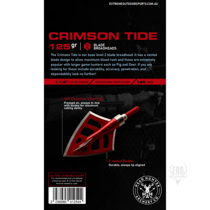 ARCHERY - HEADHUNTER ARCHERY BROADHEADS - CRIMSON TIDE 2 BLADE 125GR (6PK) Shoalhaven Shooting