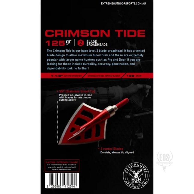ARCHERY - HEADHUNTER ARCHERY BROADHEADS - CRIMSON TIDE 2 BLADE 125GR (6PK) Shoalhaven Shooting