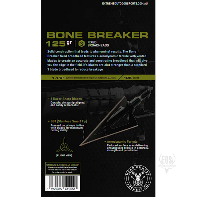 ARCHERY - HEADHUNTER ARCHERY BROADHEADS - BONE BREAKER SOLID 3 BLADE 125GR (6PK) Shoalhaven Shooting