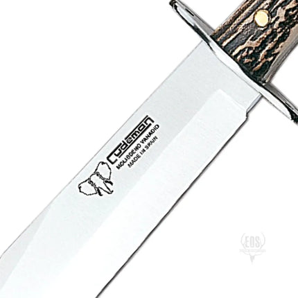 KNIVES - CUDEMAN – BOWIE 25CM BLADE, POLISHED DEER ANTLER HANDLE / LEATHER SHEATH Shoalhaven Shooting
