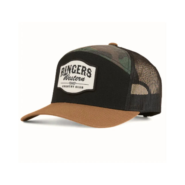 RINGERS WESTERN COUNTRY CLUB 7 PANEL CAP - BLACK/CAMO