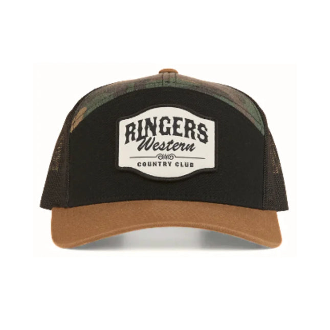 RINGERS WESTERN COUNTRY CLUB 7 PANEL CAP - BLACK/CAMO