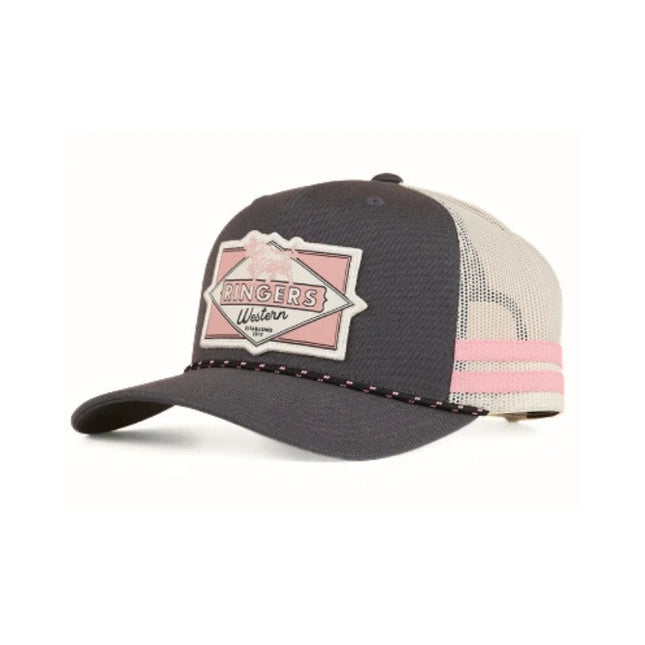 RINGERS WESTERN HOMETOWN TRUCKER CAP - CHARCOAL/ROSEY