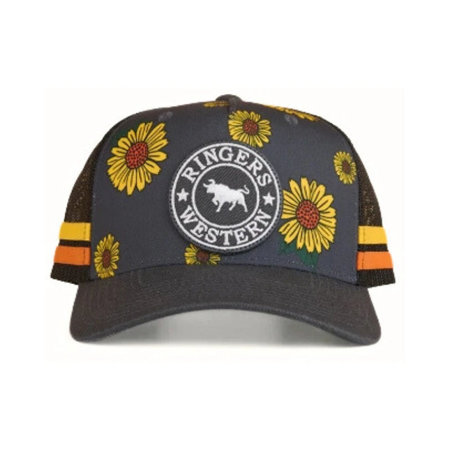 RINGERS WESTERN SUNFLOWER KIDS TRUCKER CAP - BLACK/MULTI