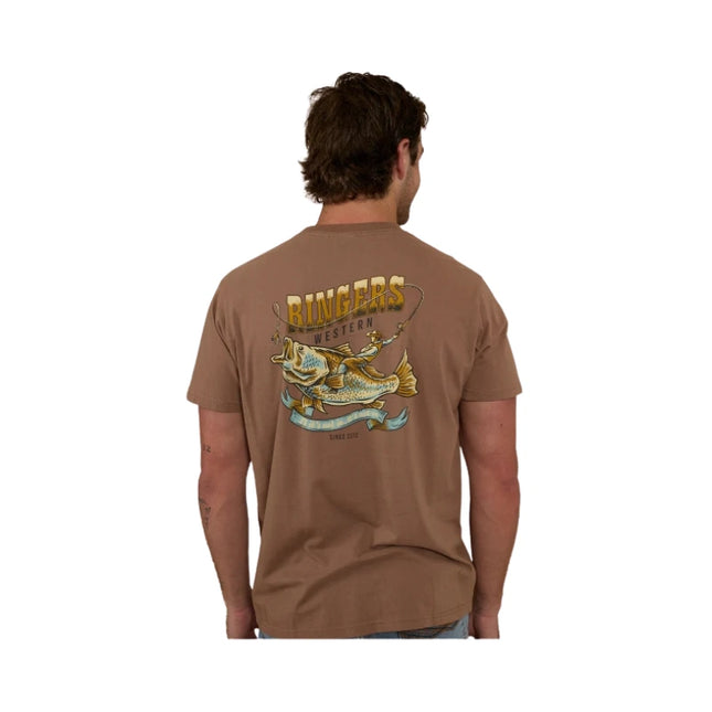 RINGERS WESTERN BUCKIN BARRA MENS LOOSE FIT T-SHIRT ALMOND - M