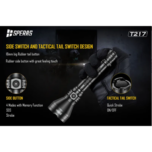 SPERAS T217 HUNTING FLASHLIGHT KIT - 1400M BEAM DISTANCE (1400LM) - 1000MAH RECHARGABLE BATTERY