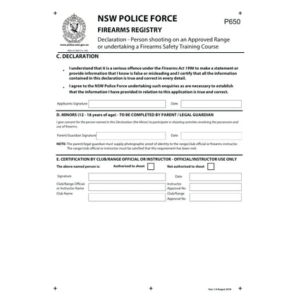 NSW POLICE FORCE FIREARMS REGISTRY FORM