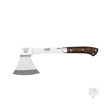 KNIVES - CUDEMAN – HATCHET 37CM HACHA BLADE, POLISHED WALNUT WITH RED SEPARATOR HANDLE / LEATHER SHEATH Shoalhaven Shooting