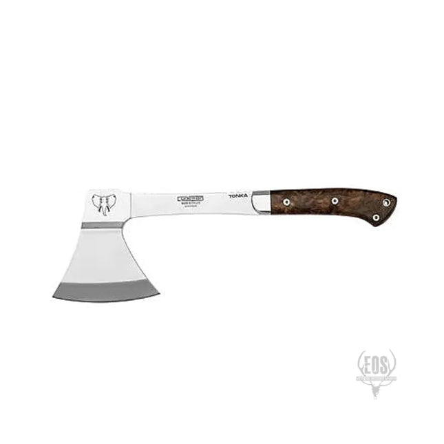 KNIVES - CUDEMAN – HATCHET 37CM HACHA BLADE, POLISHED WALNUT WITH RED SEPARATOR HANDLE / LEATHER SHEATH Shoalhaven Shooting