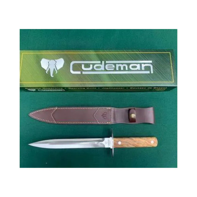 KNIVES - CUDEMAN - PIG STICKER, 24CM SATIN FINISH BLADE, SATIN OLIVE WOOD HANDLE W/SHEATH Shoalhaven Shooting