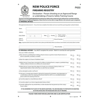 NSW POLICE FORCE FIREARMS REGISTRY FORM