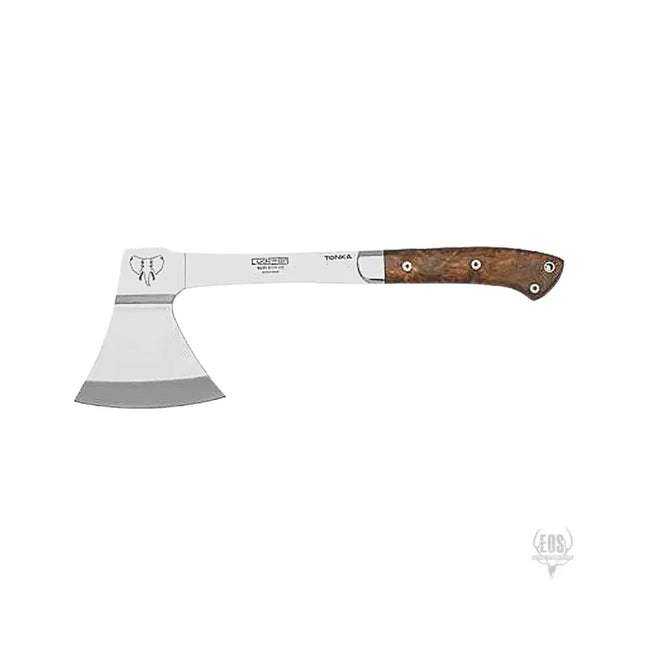 KNIVES - CUDEMAN – HATCHET 37CM HACHA BLADE, POLISHED WALNUT WITH RED SEPARATOR HANDLE / LEATHER SHEATH Shoalhaven Shooting