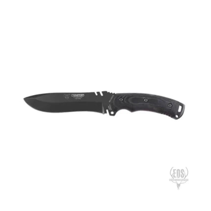 KNIVES - CUDEMAN CLIP POINT TACTICAL 15CM BLACK COATED BLADE BLACK MICARTA WITH RED LINERS/LEATHER SHEATH+COMPASS Shoalhaven Shooting