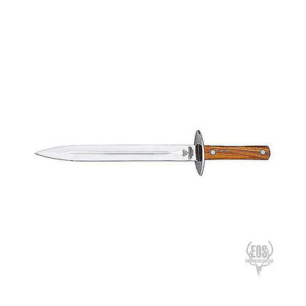 This knife features a 24cm satin finish blade and a satin olive wood handle, making it a reliable tool for various outdoor activities, especially boar hunting.