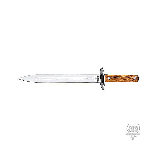  This knife features a 24cm satin finish blade and a satin olive wood handle, making it a reliable tool for various outdoor activities, especially boar hunting.