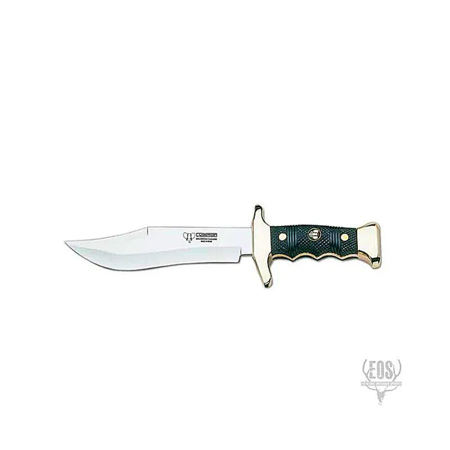 KNIVES - CUDEMAN CLIP POINT 18.5CM SATIN FINISH ABS GOLD TRIM HANDLE /LEATHER SHEATH Shoalhaven Shooting