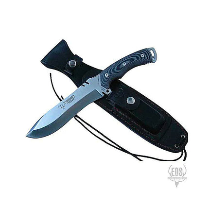 KNIVES - CUDEMAN CLIP POINT TACTICAL 15CM BLACK COATED BLADE BLACK MICARTA WITH RED LINERS/LEATHER SHEATH+COMPASS Shoalhaven Shooting