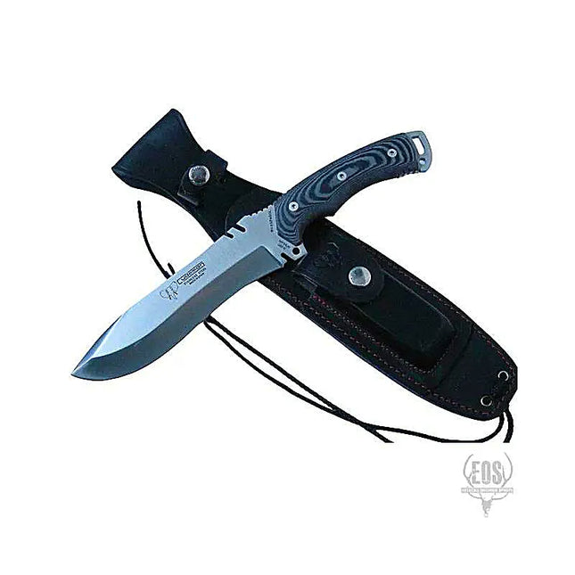 KNIVES - CUDEMAN CLIP POINT TACTICAL 15CM BLACK COATED BLADE BLACK MICARTA WITH RED LINERS/LEATHER SHEATH+COMPASS Shoalhaven Shooting