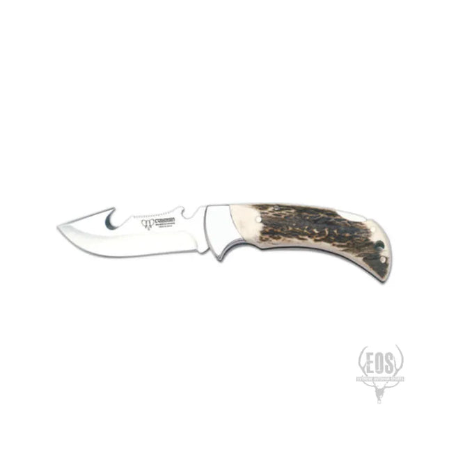 KNIVES - CUDEMAN – FOLDING SKINNER 9CM GUT HOOK BLADE, POLISHED DEER ANTLER HANDLE / NO SHEATH Shoalhaven Shooting