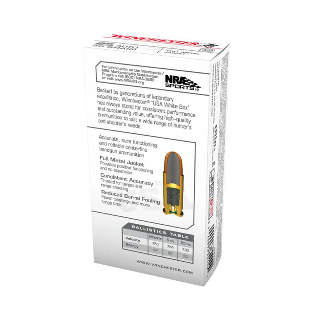 WINCHESTER AMMO 25 AUTO 50GR FMJ